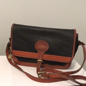 Vintage Dooney & Bourke Essex Black and Tan Leather Crossbody.